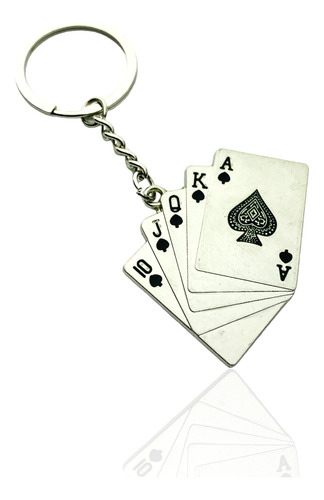 Llavero Metal Cartas As Plateado Escalera Real Poker