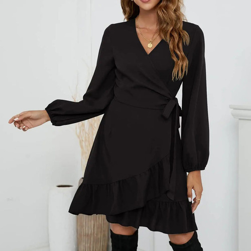 Mz Vestido De Manga Comprida Com Decote Em V E Alças Soltas