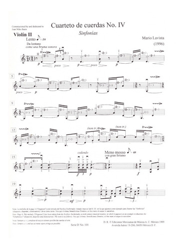 Mario Lavista: Cuarteto De Cuerdas No.iv Sinfonías (partes).