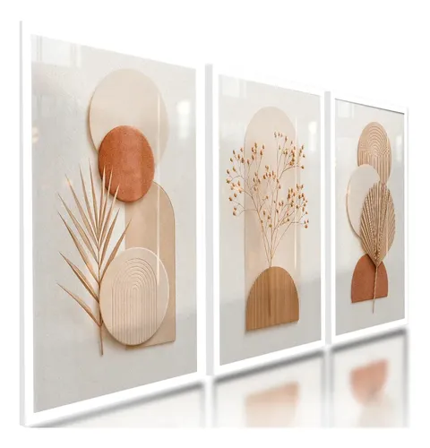 Quadros Decorativos Sala Geométrico Neutro Boho Claro 122x60 Branco
