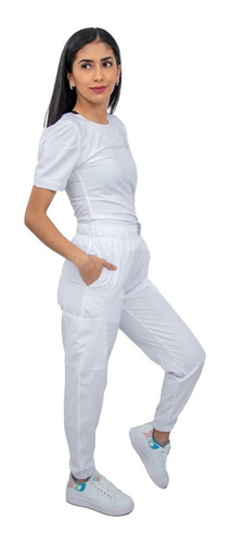 Pijama Quirúrgica Mujer Jogger Stretch Antifluido Scrub Eliz Blanco Liso Xs Corte Recto 0