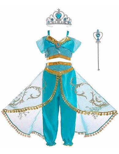 Disfraz Talla 4t Para Niña Princesa Jasmine Color Azul