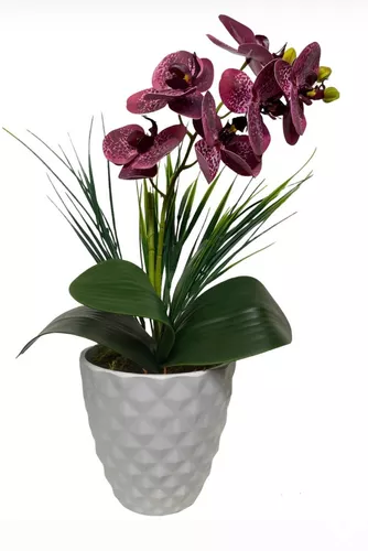 Arranjo De Orquídeas Em Silicone Em Vaso Branco