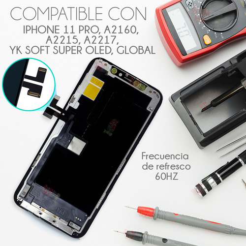 Pantalla Completa Compatible con iPhone 11 Pro A2160 A2215 A2217 YK Soft Super Oled Global Color Negro Slim Company