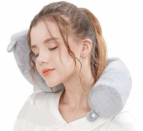 Almohada De Viaje De Espuma Viscoelástica Gris Para Cuello