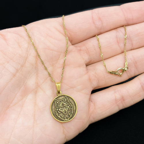 Cadena Y Dije Lobo Oro 18k Oro 18k 50 Cm