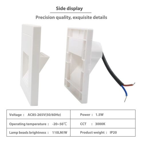 Lampara Led Escalera Pared Cortesía Empotrable Foco 1.5w Luz Blanca Cálida