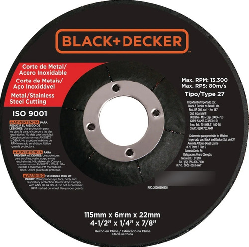 Esmeril Angular Electrico Black+decker 4,5 820w + 2 Discos