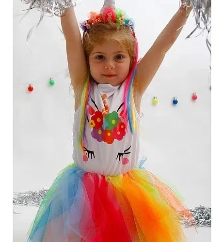 Disfraz Unicornio Multicolor Tu tu Con Vincha Primavera