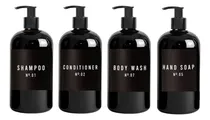 Comprar Kit 4 Dispensadores Negro Jabon,shampo Con Etiqueta Vintage