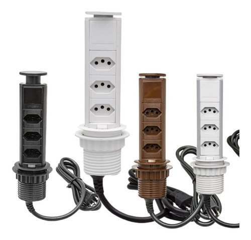 Torre 3 Tomadas Antichoque Retrátil Multiplug Embutir Cor Branco