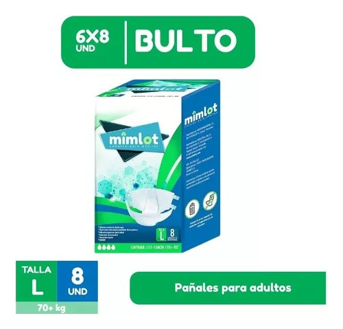 Pañales Para Adultos Tradicionales Mimlot Talla L Bulto 6pts