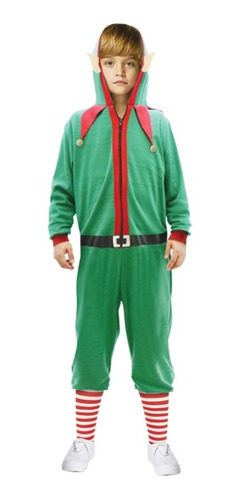 Pijama Disfraz Duende Verde Clasico Navidad Infantil Unisex Tela Polar