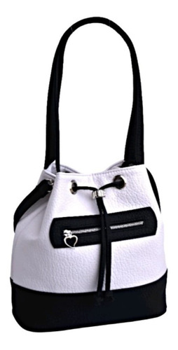 Cartera hobo PM Complementos Bolsito Marinero diseño lisa de cuero sintético  blanca y negra con correa de hombro negra asas color negro