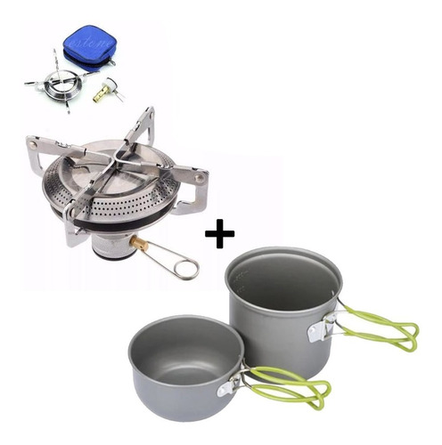 Set Ollas Outdoor Camping 2p Trekking + Cocinilla Azul