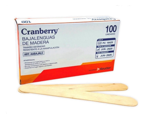 Bajalenguas Madera No Estéril Cranberry Caja X 100 Un 