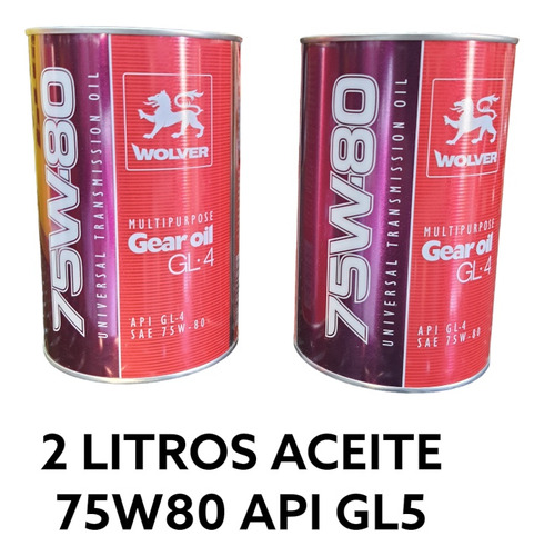 Aceite 75w80 Api Gl4 Wolver Transmision - Diferencial 2 Lts