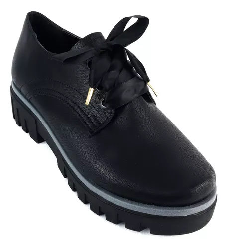 Zapatos Mujer Negro Escolar Niña Agujeta Casual Moda 601-2-n
