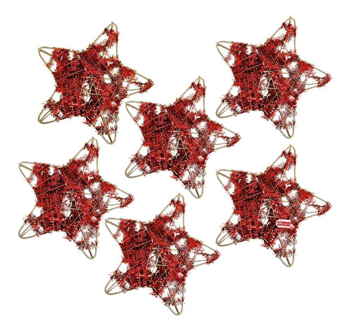 Set X6 Estrellas 10cm Rojo Dorado Colgante Árbol Navidad -cc