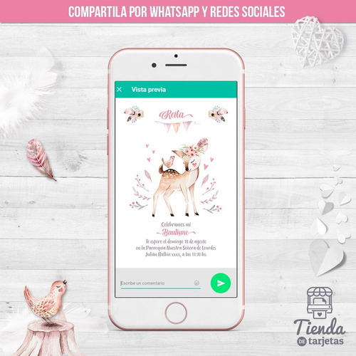 Imagen 4 de 5 de Invitación Digital + Imprimible - Bambi Con Pajarito