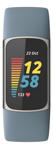 Smartband Fitbit Charge 5 caixa de  alumínio anodizado e aço inoxidável cirúrgico  azul-aço, pulseira  platina FB421