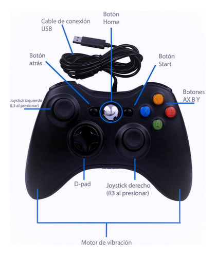 Control Genérico Alámbrico Xbox 360 Con Sensor De Movimiento