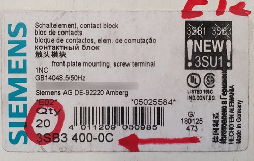 Imagen 6 de 6 de Bloque De Contactos Siemens 3sb34000c