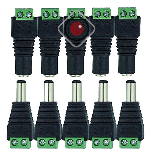 Pack Ficha Plug Alimentación Conector Hembra/macho Cctv X5