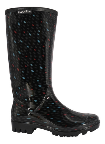 Bota De Agua Con Polar Florencia Gotas Negro Alquimia