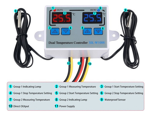 Controlador De Temperatura Duplo Digital Led Cel 110-220v