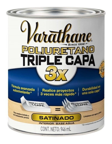 Poliuretano Interior Triple Capa Base Agua 0,946 L Varathane