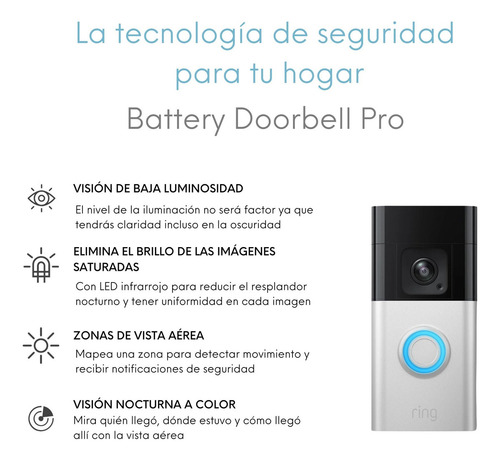 Timbre con Cámara Inalámbrico Ring Battery Doorbell Pro Color Plateado