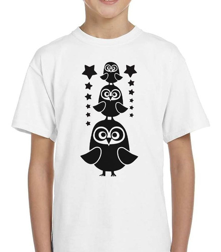 Remera De Niño Buhos En Familia Estrellas