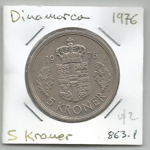 M165 Dinamarca Moneda 5 Krone 1976 Km# 863.1 Margarita 2da