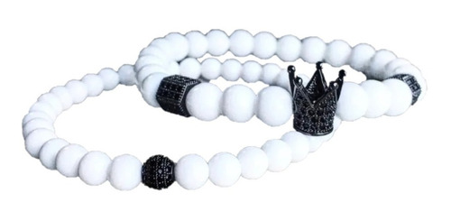 Conjunto Pulseras Corona Black Piedra Ágata  Hombre Mujer 