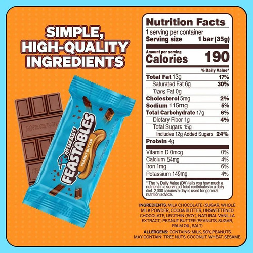 Feastables Chocolate Mr. Beast Peanut Butter, 5 Pack 1.24 Oz
