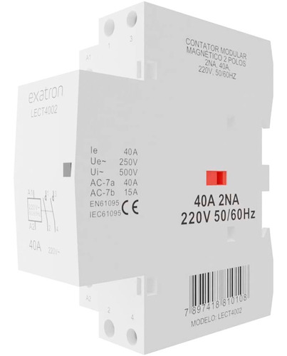 Contador Modular Chave Bipolar 40a 2na 2 Polos Exatron Lect4002 220v Trilho Din35