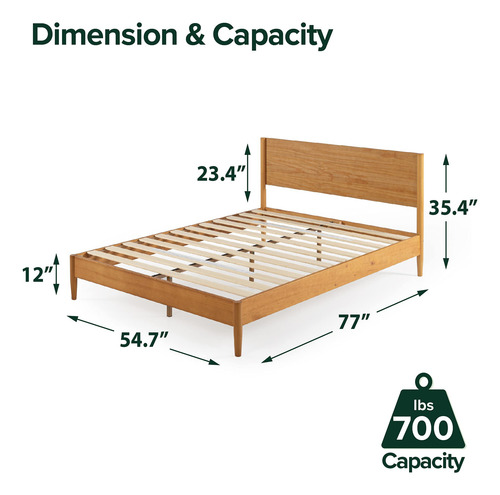 Zinus Allen Marco De Cama De Plataforma De Madera De Elegancia Clásica: Este Hermoso Diseño De Mediados De Siglo Con Patas Redondeadas Y Un Acabado De Madera Maciza Añade Estilo A Tu Dormitorio Sin Gastar Mucho Dinero