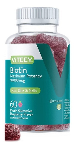 Biotina 10,000 Gomitas Veganas Maxima Potencia Eg B67 Sabor Raspberry