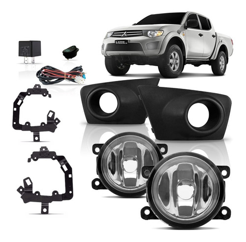 Kit Farol Milha L200 Triton 2011 2012 2013 Com Moldura.