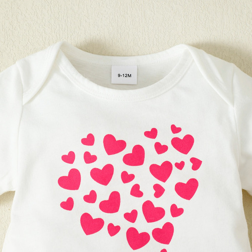 3pcs Conjunto Para Bebé Con Estampado De Elefante Y Corazón Blanco 18-24 M