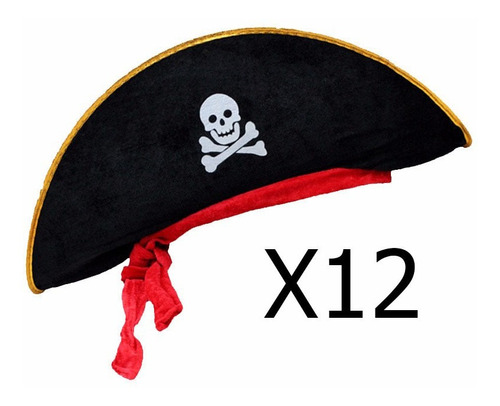 Sombrero Pirata X12 Para Adultos Cotillón Fiestas Disfraz 