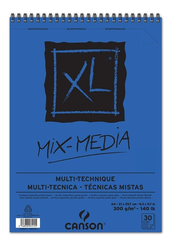 Block Xl Mixmedia (azul) 300 Gr A4 - 30 Hj