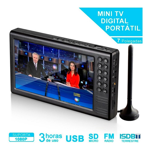 Mini Tv Digital Portatil Lcd 7 Polegadas Suporta 1080p Exbom
