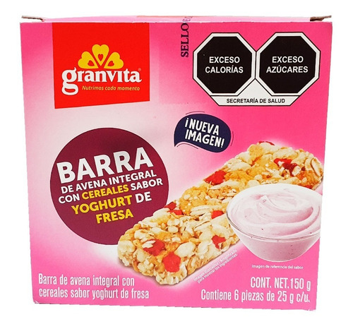 Barritas De Avena Integral Con Yoghurt De Fresa Granvita 6p