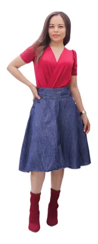 Saia jeans sale com bore
