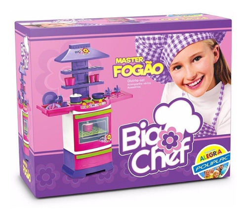 Master Fogão Infantil Big Chef Com Acessórios 5566 Poliplac Cor Rosa