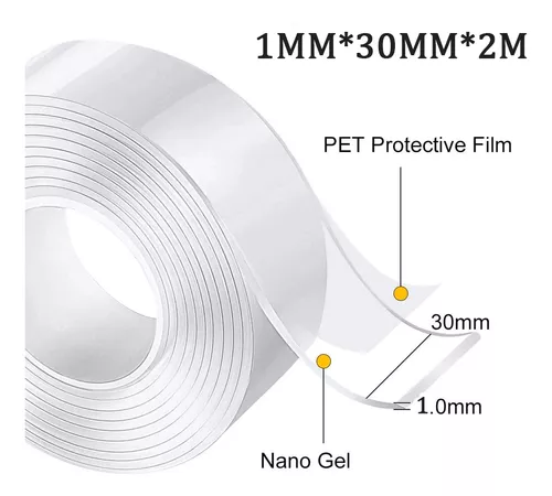 Rollo 3 Metros Cinta Adhesiva Nanotecnológica, Mágica Doble Cara, Nano Tape,  Silicona Lavable 2 x 40 mm, Accesorios Del Hogar, Restaurante Y Más. - The  River Shark