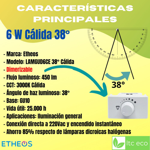Dicroica Led Foco 6w 220v Dimerizable Fria Calida 38° 100°