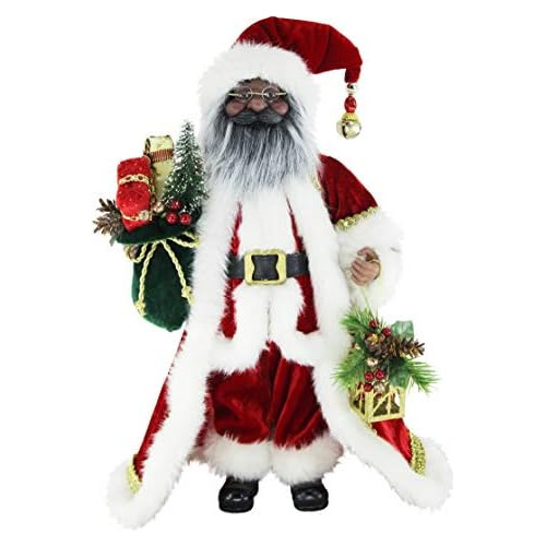 Papá Noel Africano Americano Tradicional Étnico Rojo,...